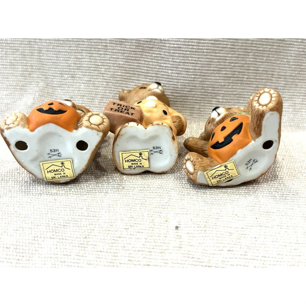 Vintage Halloween Trick or Treat Bears Set Of 3 Ceramic Homco Figurines